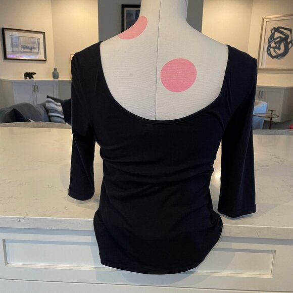 Theory Yorisa Fine Ribbed Boatneck or Scoop Neck Viscose Top Navy Sz M NWOT - Picture 12 of 13